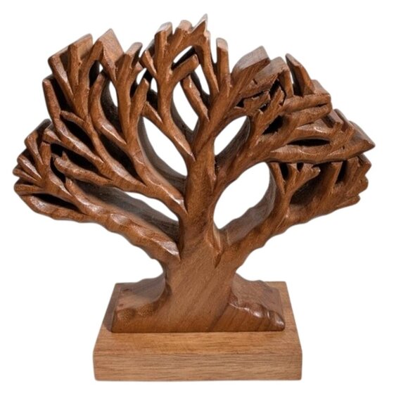 Handcrafted Teak Wood Tree of Life Sculpture 10 1/4